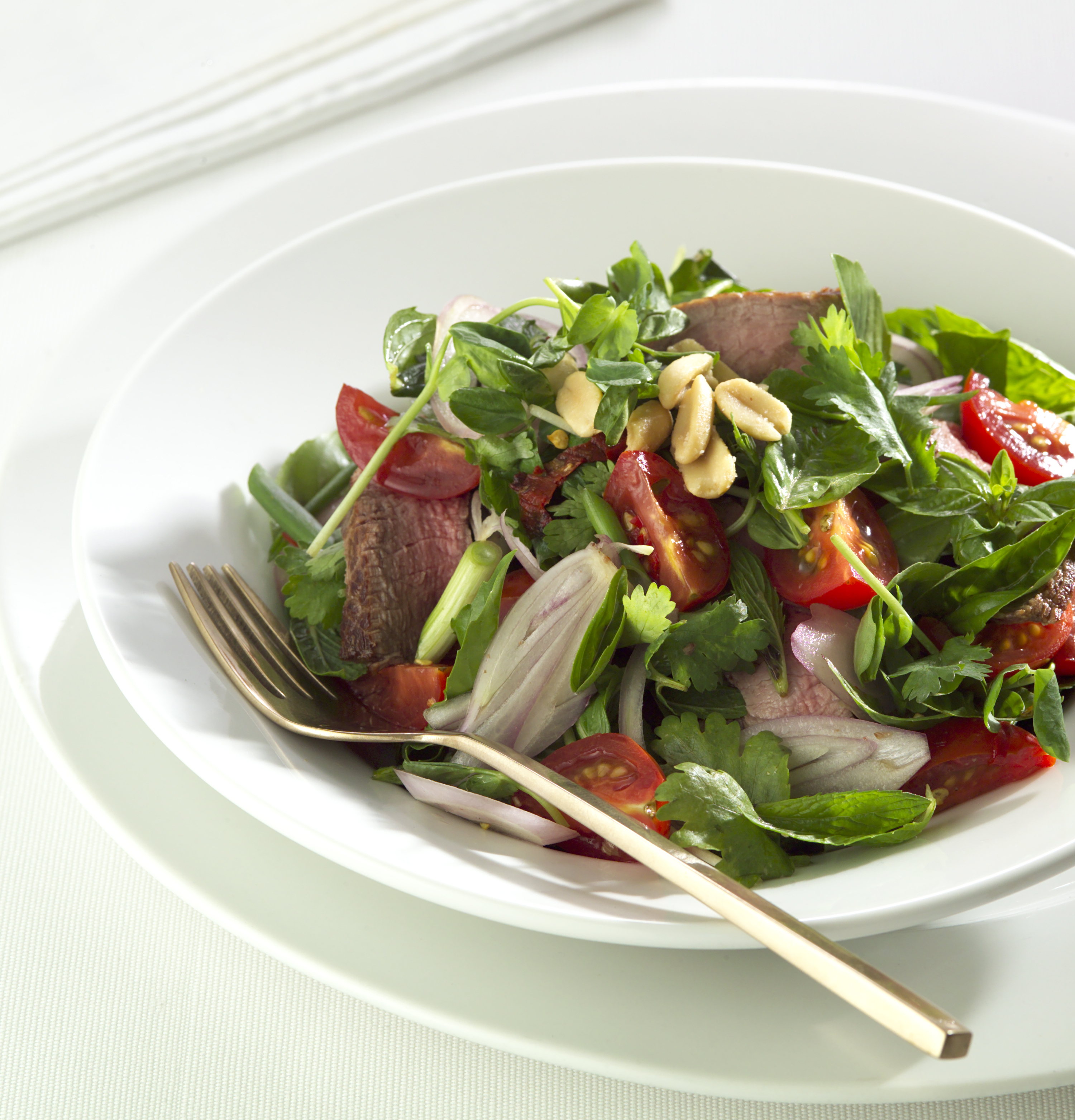 Delicious thai beef salad in bowl ready to eat